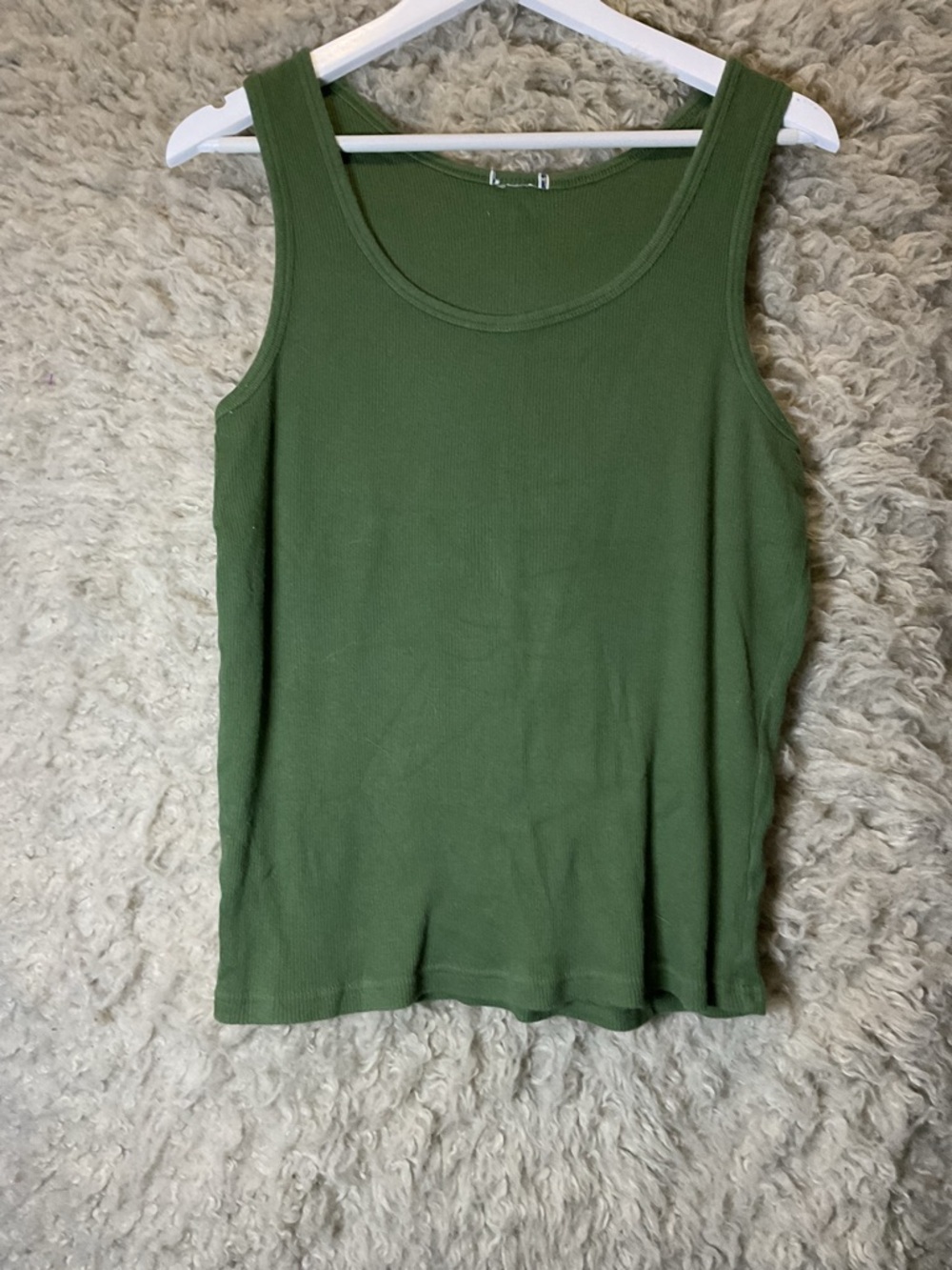 Women's Olive Green Ribbed Scoop Neck Tank Top